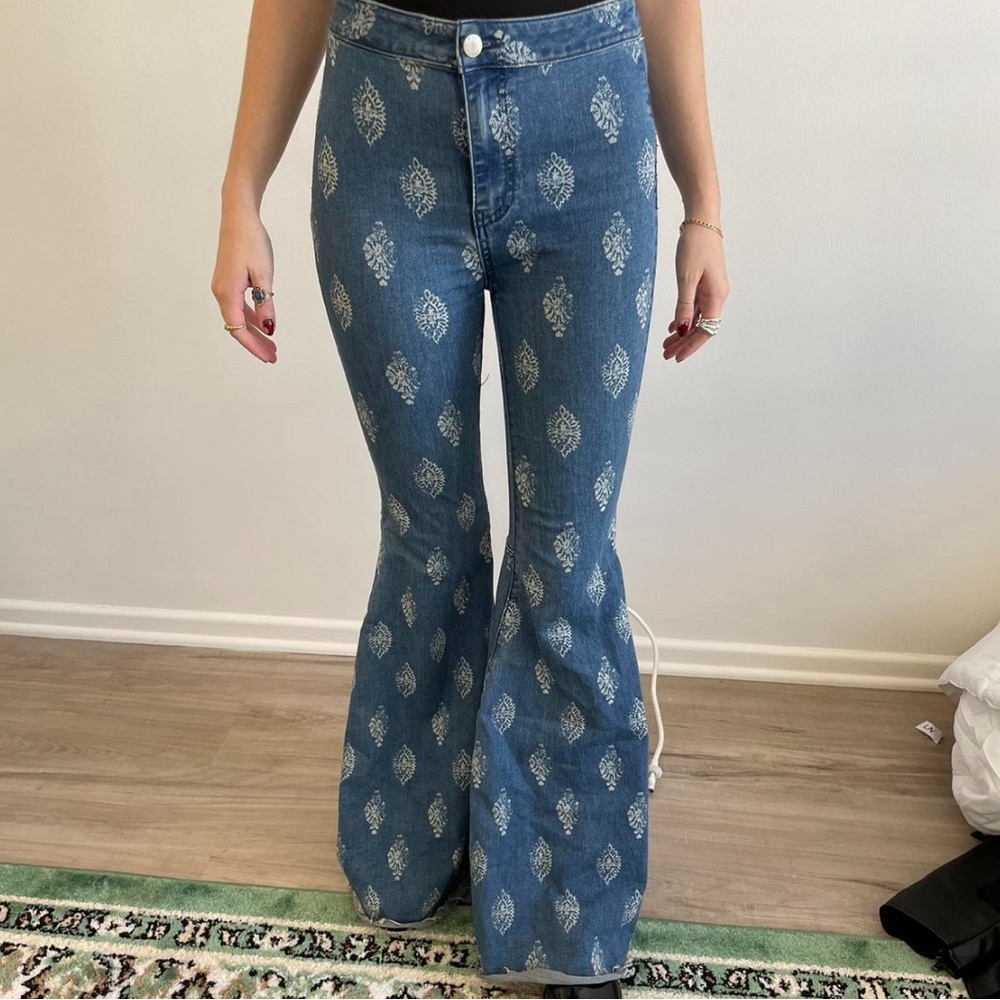 Free People Patterned Flare Denim